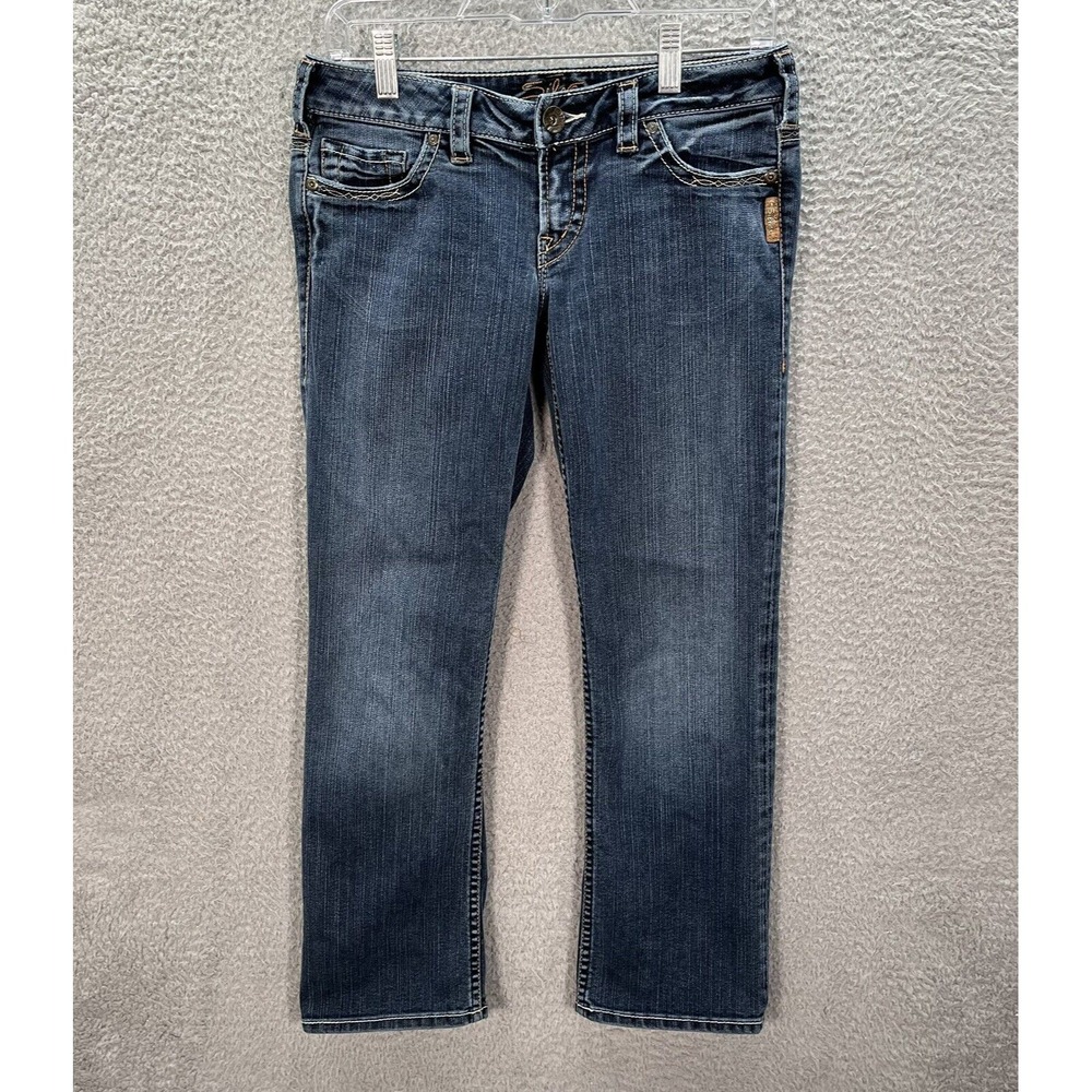 Silver Jeans Womens 28x26 Blue Santorini Cropped‎ Thick Stitch Rockabilly Biker